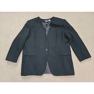 REQUIREMENTS Vintage 100% Wool Black Blazer Womens Jacket Size 14